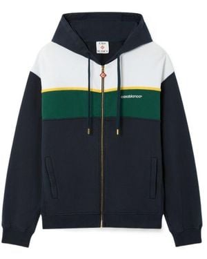 CASABLANCA Zip-Up Logo Hoodie - Blue
