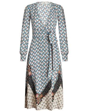 Etro Floral Print Wrap Midi Dress - Gray