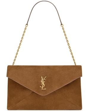 Saint Laurent Cassandre Large Pouch On Chain - Brown