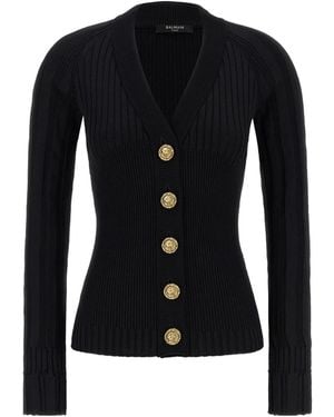 Balmain Buttoned Fitted Cardigan - Black
