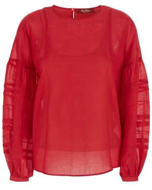 Max Mara Studio Paese Sheer Sleeve Top - Red