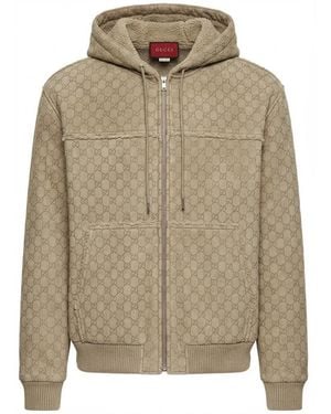 Gucci Frayed Detailed Hooded Bomber Jacket - Multicolour