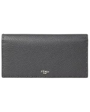 Fendi Selleria Wallet Asphalt And Selleria Wallet With 141 Hand-Sewn Stitches - Gray