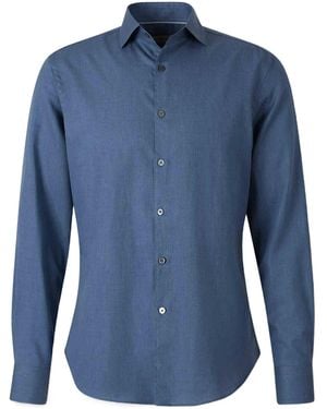 Canali Long Sleeved Plain Shirt - Blue