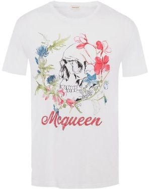 McQueen Deconstructed Floral Skull T-Shirt - White
