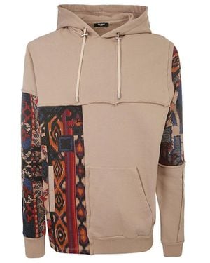 Balmain Cotton Sweatshirt With Patchwork Print - Brown
