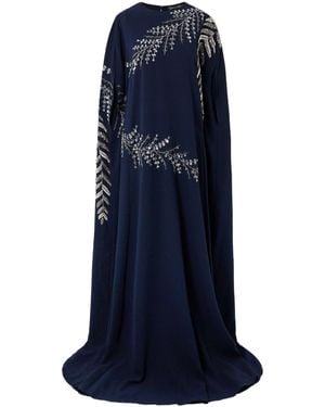 Oscar de la Renta Embellished Stretch-Silk Georgette Gown - Blue