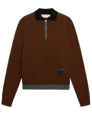 Marni Cashmere Polo Jumper With Layered Effect - Brown