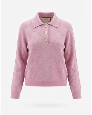 Gucci Gg Metallic Wool Polo - Pink