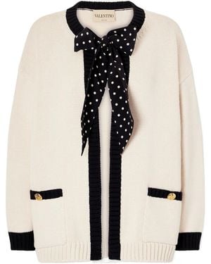 Valentino Long-Sleeved Bow-Detailed Cardigan - Natural