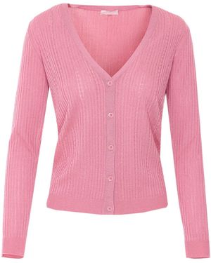 Liu Jo Ribbed Lurex V-Neck Cardigan - Pink