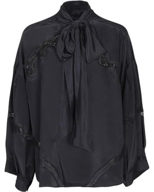 ERMANNO FIRENZE Lace-Trim Pussy-Bow Blouse - Blue
