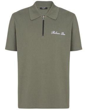 Balmain Logo Embroidered Short-Sleeved Polo Shirt - Green