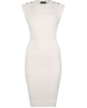 Liu Jo Button-Detail Knitted Mini Dress - White