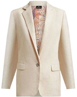 Etro Long Check Jacket With Pegaso Buttons - White