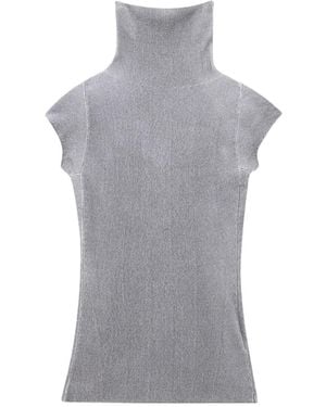 Giorgio Armani Jumper Slim Fit Cup Sleeve Turtleneck English Ribbed Viscose - Grey