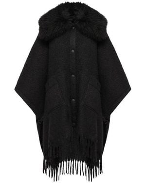 Moncler Fringed Pocket Cape - Black