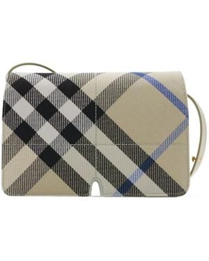 Burberry Snip Checked Foldover-Top Pouch in Natural | Lyst