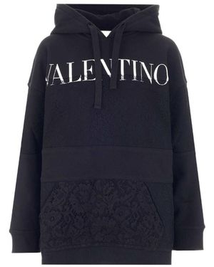 Valentino Logo-Print Lace Insert Hoodie - Blue