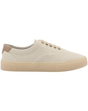 Brunello Cucinelli Branded Heel-Counter Cotton Trainers - White