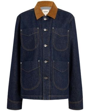 KHAITE Wyatt Corduroy-Collar Denim Jacket - Blue