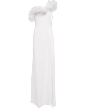 Giambattista Valli Tulle-Trimmed Asymmetric Gown - White