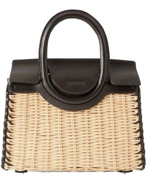 STAUD Maude Mini Leather-Trimmed Raffia Tote - Black