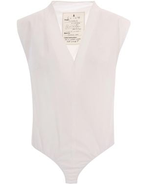 Patrizia Pepe Sleeveless V-Neck Bodysuit Top - White