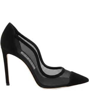 Jimmy Choo Brigitte Mesh-Panel Suede Heeled Court Shoes - Black