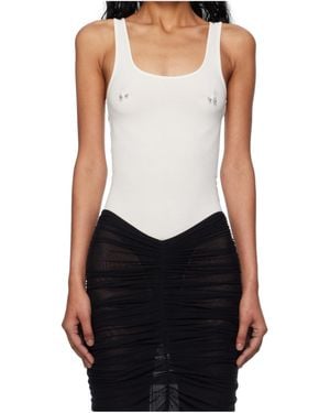 Mugler Scoop-Neck Embellished Bodysuit - White