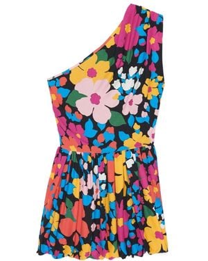 Saint Laurent Floral Printed One-Shoulder Midi Dress - White