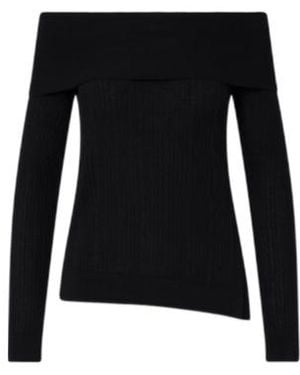 Liu Jo Wool Sweater With Bardot Neckline - Black