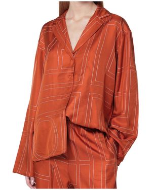 TOTEME Monogram Silk Pajama Shirt - Orange