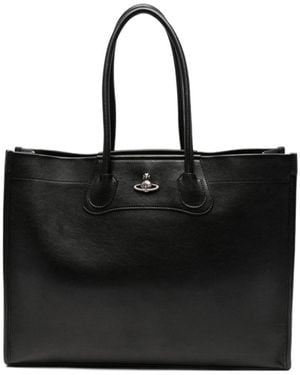 Vivienne Westwood Orb-Plaque Leather Tote Bag - Black