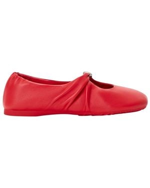 Loewe Pebble Ruched Leather Ballet Flats - Red