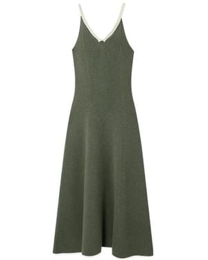 Loewe Ribbed Wool Mid-Length Dress - Green