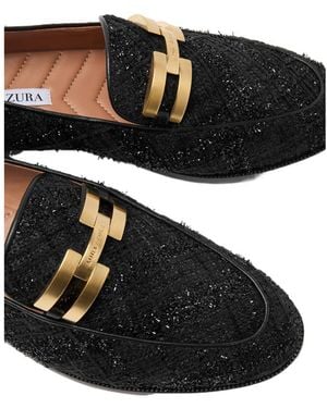 Aquazzura Tinsel-Weave Tweed Loafers - Black