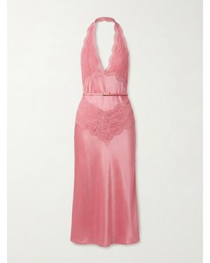 Gucci Lace Detailed Satin Dress - Pink