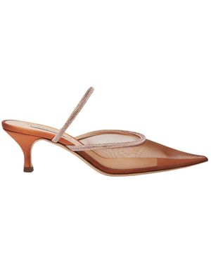 Casadei Mimi Crystal Strap Mesh Mules - Pink