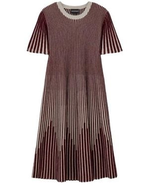 Emporio Armani Striped Short-Sleeve Midi Dress - Brown