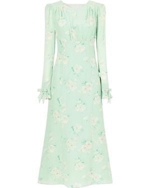 Alessandra Rich Floral-Print Silk Midi Dress - Green