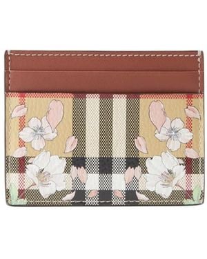 Burberry Floral-Check Leather Wallet - White