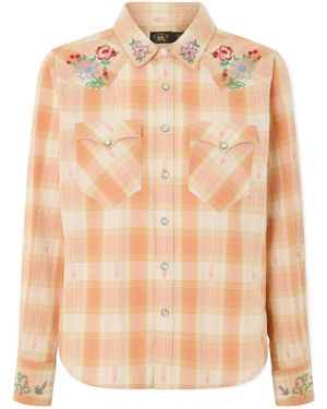 RRL Buffalo Embroidered Checked Cotton Shirt - Pink