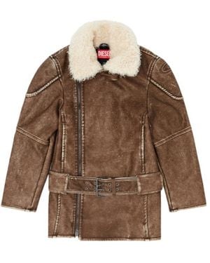 DIESEL Double-Breasted Aviator-Biker Coat - Brown