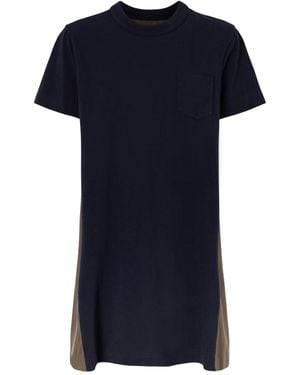 Sacai Shell-Paneled Cotton-Blend Jersey Mini Dress - Blue