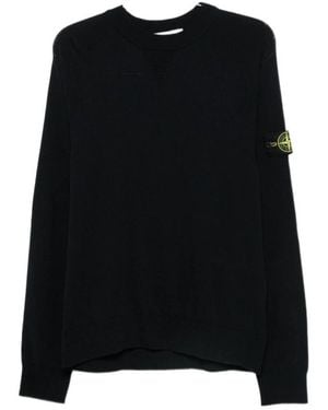 Stone Island Logo Patch Crewneck Jumper - Black