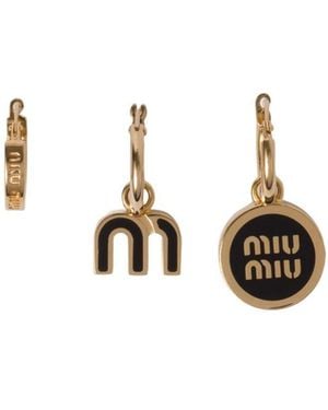 Miu Miu Set Of Three Clasp Fastened Hoop Earrings - Metallic