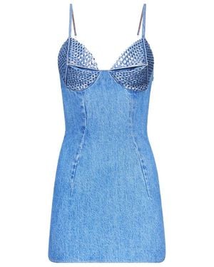 Area Embellished Sleeveless Denim Mini Dress - Blue