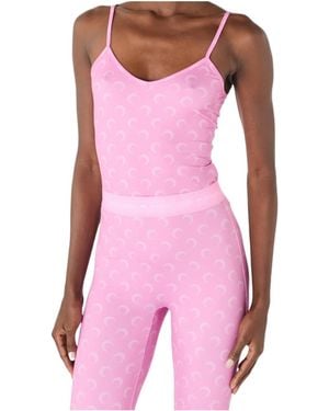 Marine Serre Moon Printed Jersey Staps Top - Pink