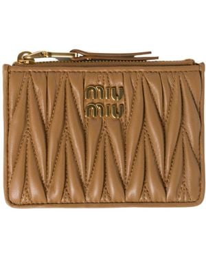 Miu Miu Logo-Lettering Zipped Cardholder - Brown